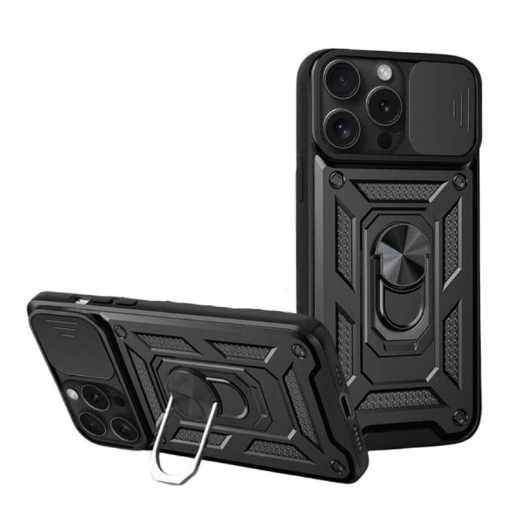 etui do iphone 15 pro pancerne z magnetycznym uchwytem, czarne