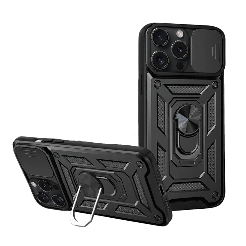Etui do iPhone 15 Pro Max pancerne z magnetycznym uchwytem, czarne