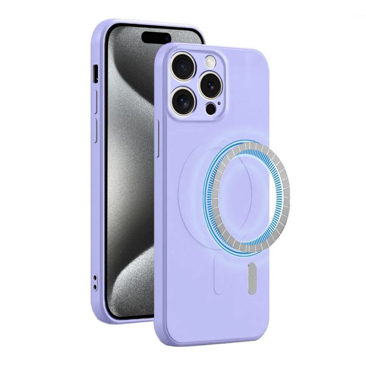 etui do iphone 15 pro max silikonowe z mikrofibrą premium soft touch magsafe, ochrona aparatu, fioletowe