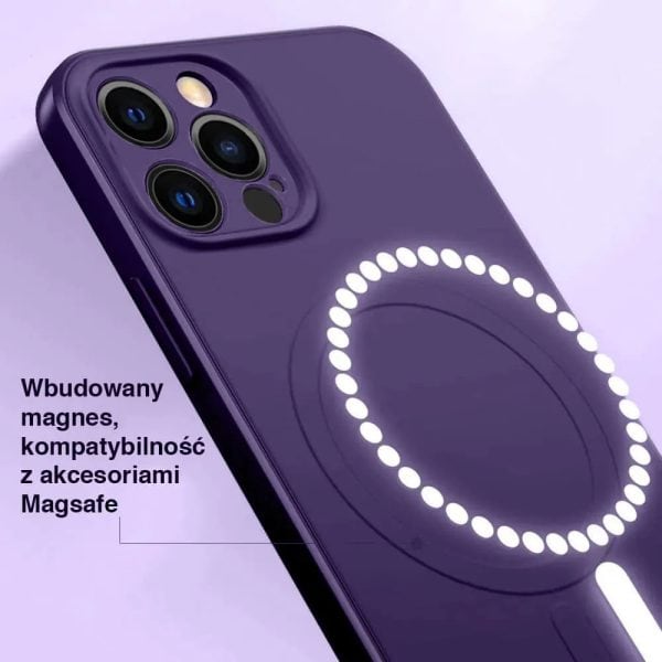 etui do iphone 15 pro max silikonowe z mikrofibrą premium soft touch magsafe, ochrona aparatu, purpurowe