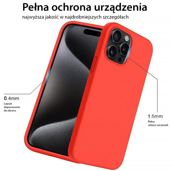 etui do iphone 15 pro max silikonowe z mikrofibrą soft touch, grapefruit