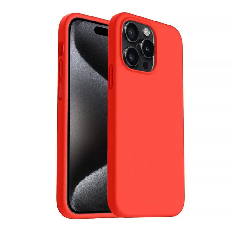 etui do iphone 15 pro max silikonowe z mikrofibrą soft touch, grapefruit