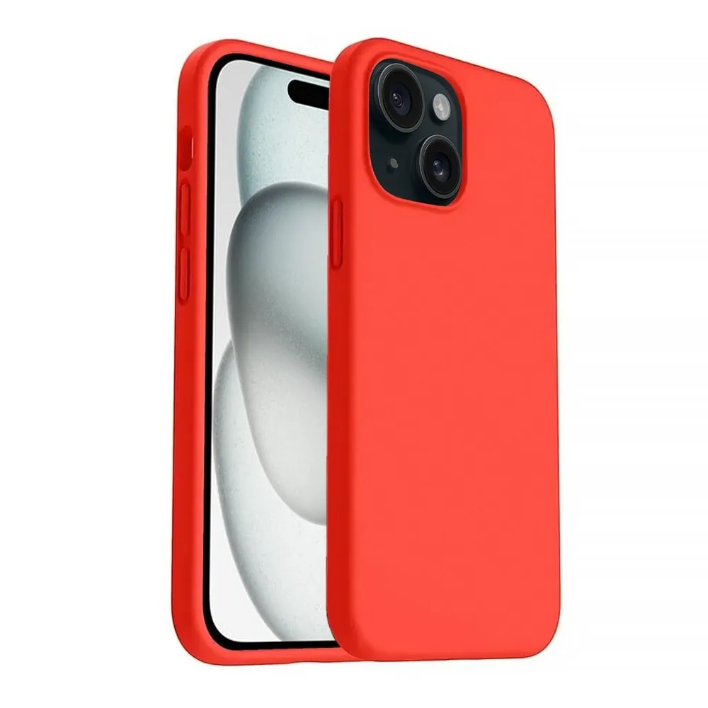 etui do iphone 15 plus silikonowe z mikrofibrą soft touch, grapefruit