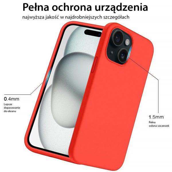 etui do iphone 15 plus silikonowe z mikrofibrą soft touch, grapefruit