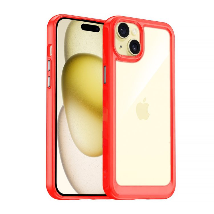 etui do iphone 15, przeźroczyste, twardy tył, grejpfrutowe