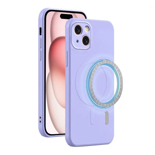 etui do iphone 15 silikonowe z mikrofibrą premium soft touch magsafe, ochrona aparatu, fioletowe