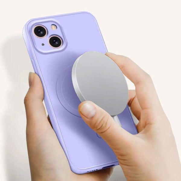 etui do iphone 15 silikonowe z mikrofibrą premium soft touch magsafe, ochrona aparatu, fioletowe