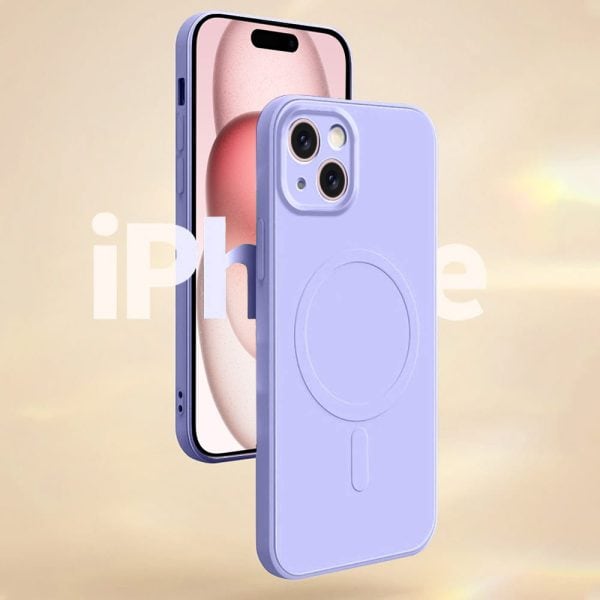 etui do iphone 15 silikonowe z mikrofibrą premium soft touch magsafe, ochrona aparatu, fioletowe