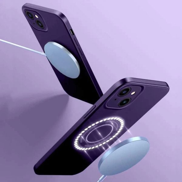 etui do iphone 15 silikonowe z mikrofibrą premium soft touch magsafe, ochrona aparatu, purpurowe