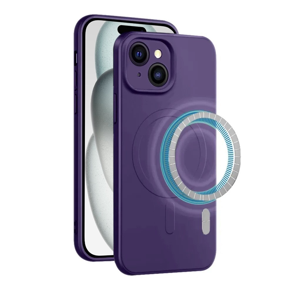etui do iphone 15 silikonowe z mikrofibrą premium soft touch magsafe, ochrona aparatu, purpurowe