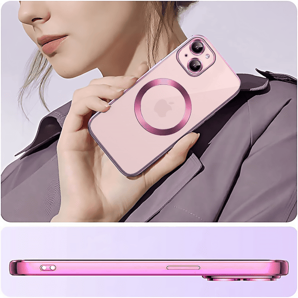 etui iphone 15 slim protect full cover magsafe hard back, twardy tył, przeźroczyste, różowe