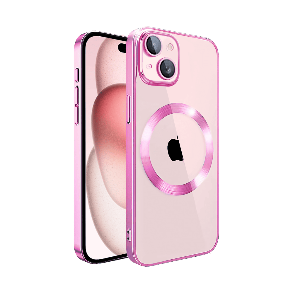 etui iphone 15 slim protect full cover magsafe hard back, twardy tył, przeźroczyste, różowe