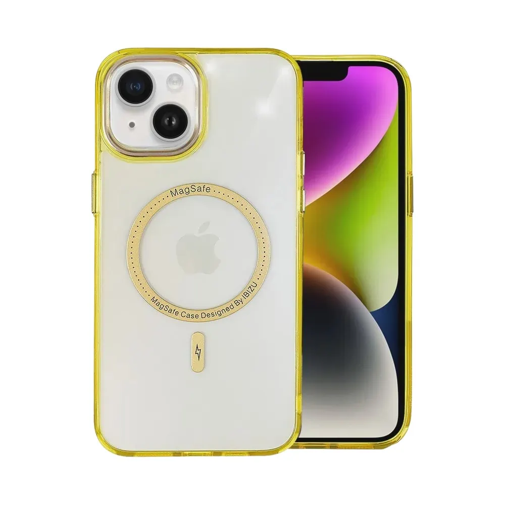 Etui do iPhone 14 Ibizu Premium Slim MagSafe cienkie, przeźroczyste, żółto-złote