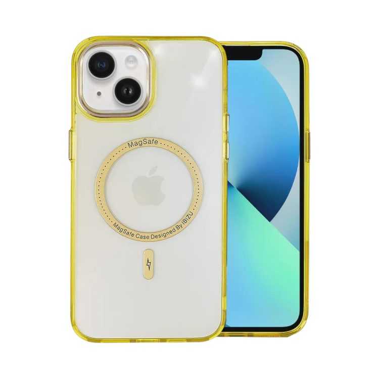 etui do iphone 13 ibizu premium slim magsafe cienkie, przeźroczyste, żółto złote