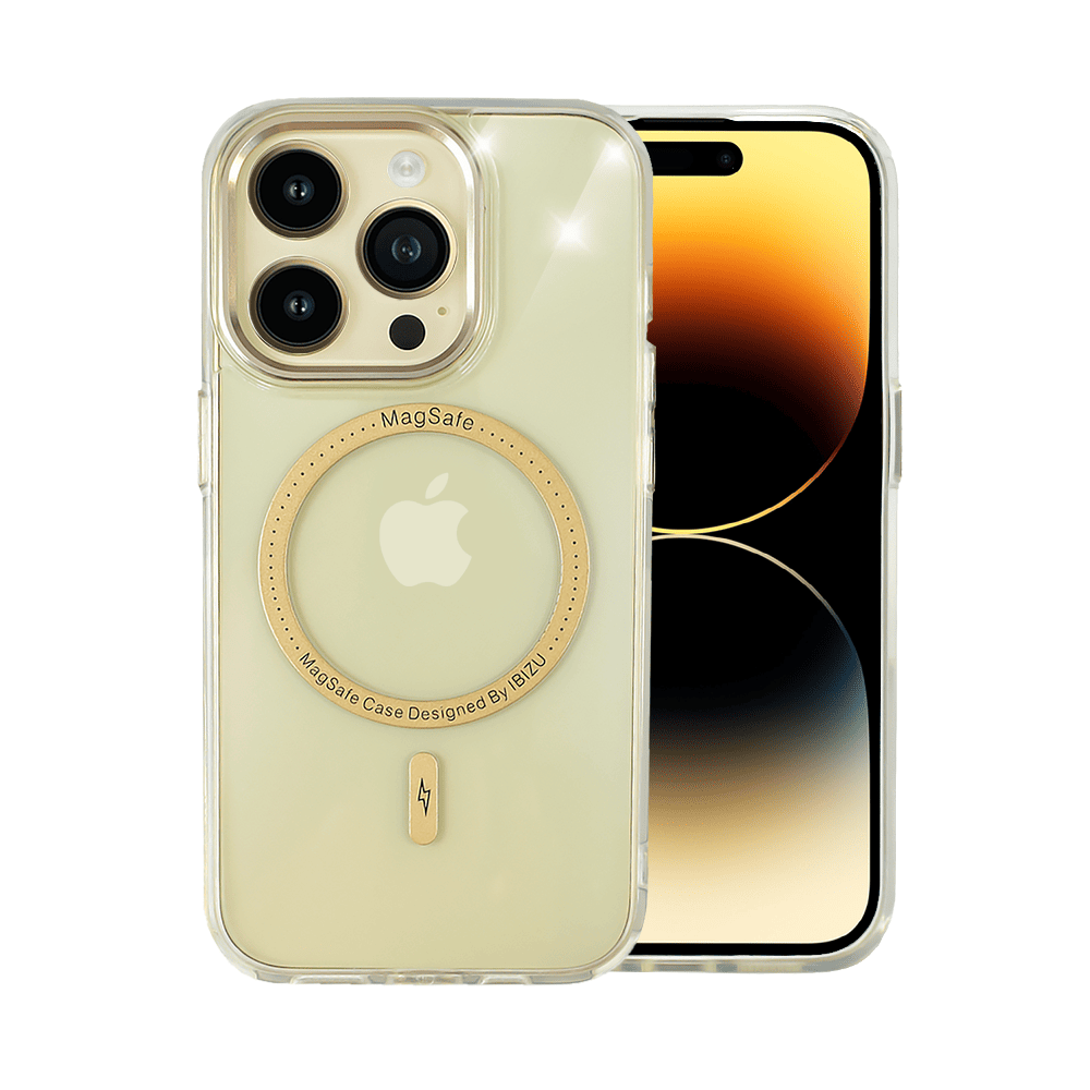 Etui do iPhone 14 Pro Max Ibizu Premium Slim MagSafe cienkie, przeźroczyste, złote