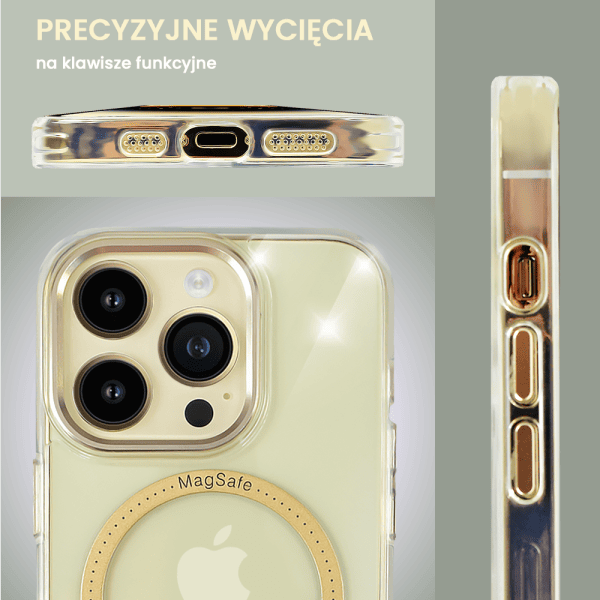 etui do iphone 14 pro max ibizu premium slim magsafe cienkie, przeźroczyste, złote