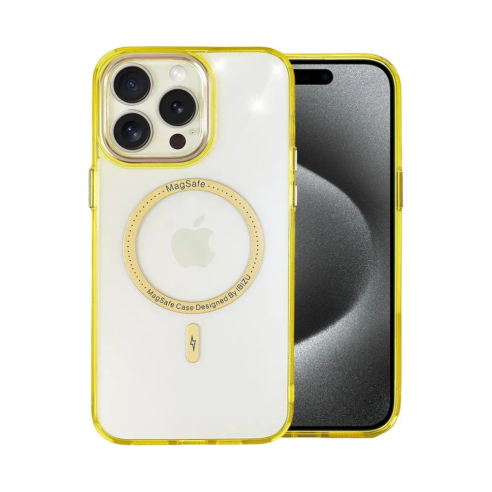 etui do iphone 15 pro ibizu premium slim magsafe cienkie, przeźroczyste, żółto złote