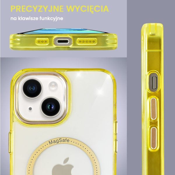 etui do iphone 13 ibizu premium slim magsafe cienkie, przeźroczyste, żółto złote