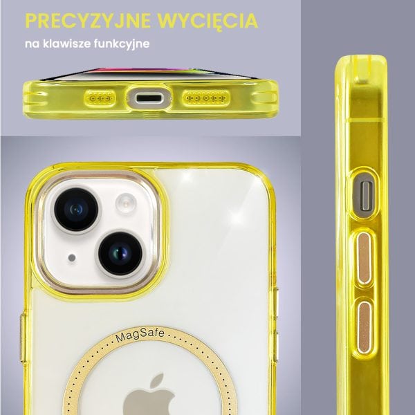 etui do iphone 14 ibizu premium slim magsafe cienkie, przeźroczyste, żółto złote