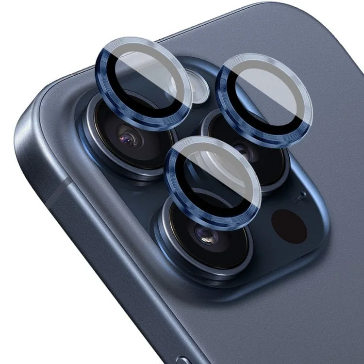 metalowa osłona obiektywów szkło na aparat iphone 15 pro max, tytanowe błękitne