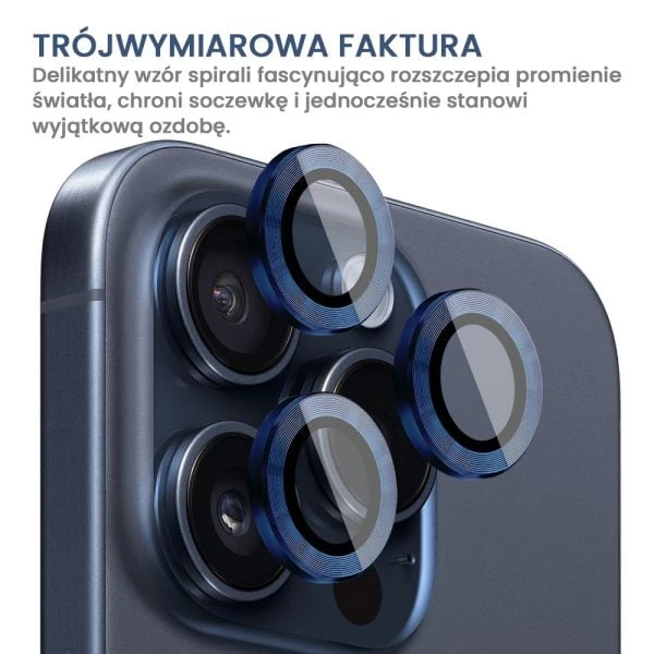 metalowa osłona obiektywów szkło na aparat iphone 15 pro max, tytanowe błękitne