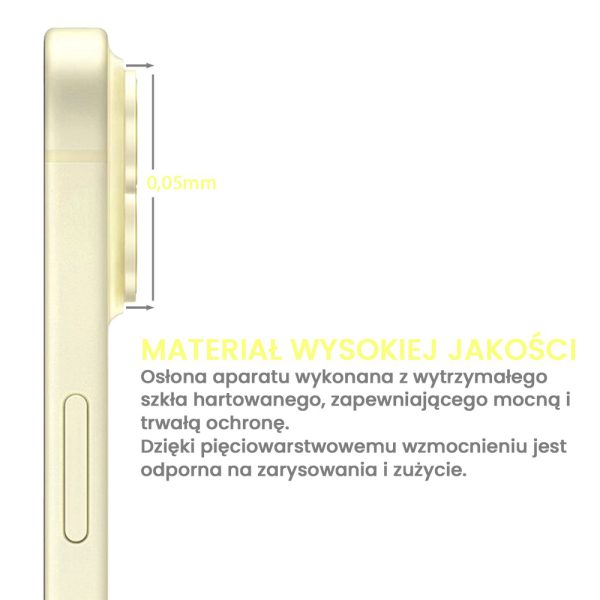 metalowa osłona obiektywów szkło na aparat iphone 15, żółte