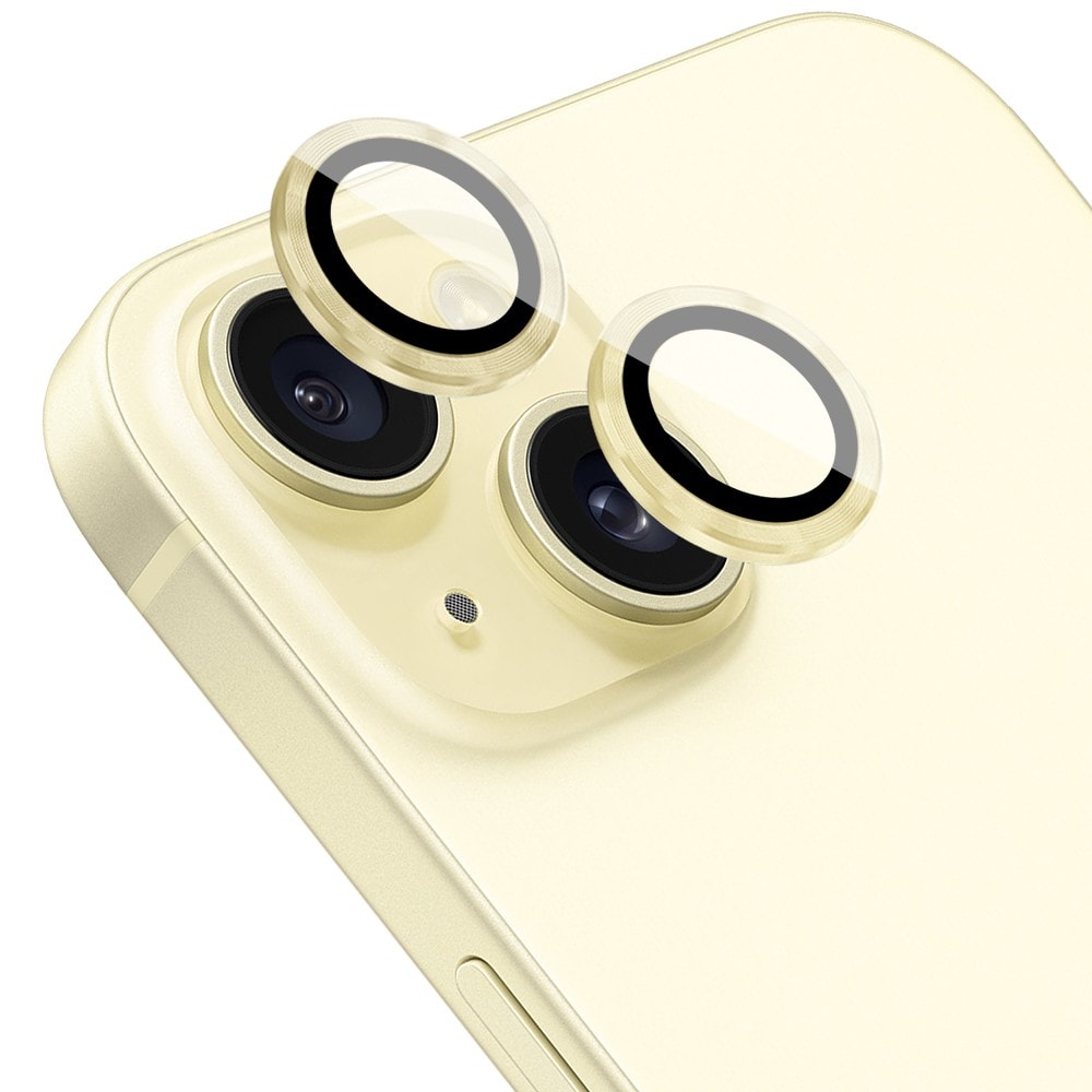 metalowa osłona obiektywów szkło na aparat iphone 15, żółte