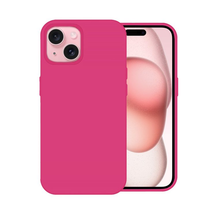 etui do iphone 15 plus silikonowe z mikrofibrą soft touch, fuksja