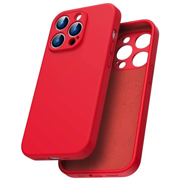 etui do iphone 14 pro max silikonowe z mikrofibrą soft touch z osłoną na aparat, czerwone