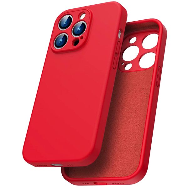 etui do iphone 14 pro max silikonowe z mikrofibrą soft touch z osłoną na aparat, czerwone