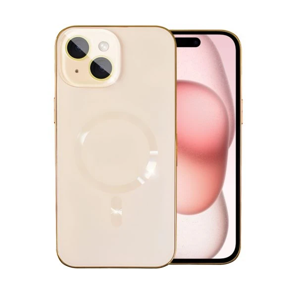 etui do iphone 15 jolly magsafe protect, z osłoną obiektywów, pastelowy róż ze złotą ramką