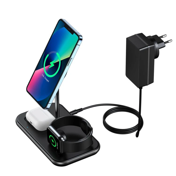 Ładowarka 3w1 do iphone 15/14/13/12 / apple watch / airpods szybka 15w, czarna