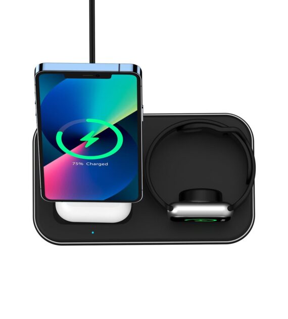 Ładowarka 3w1 do iphone 15/14/13/12 / apple watch / airpods szybka 15w, czarna