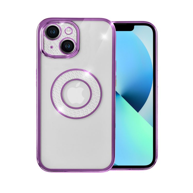 etui do iphone 13 space crystal, brokatowa osłona aparatu, fioletowe