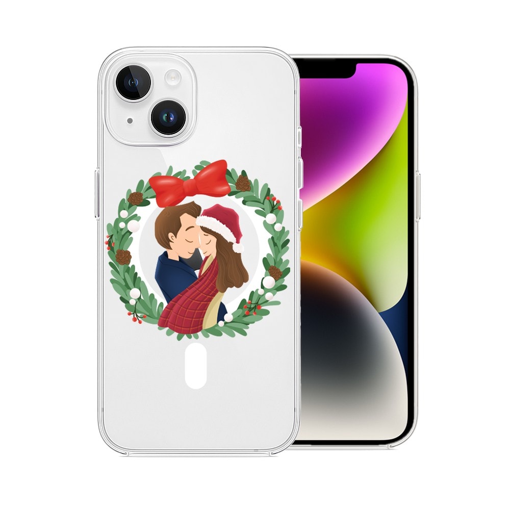 Etui do iPhone 14 Plus przeźroczyste z Magsafe, zakochana para, personalizowany pomysł na prezent świąteczny