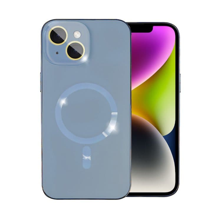 etui do iphone 14 jolly magsafe protect, z osłoną obiektywów, niebieskie z ozdobną ramką