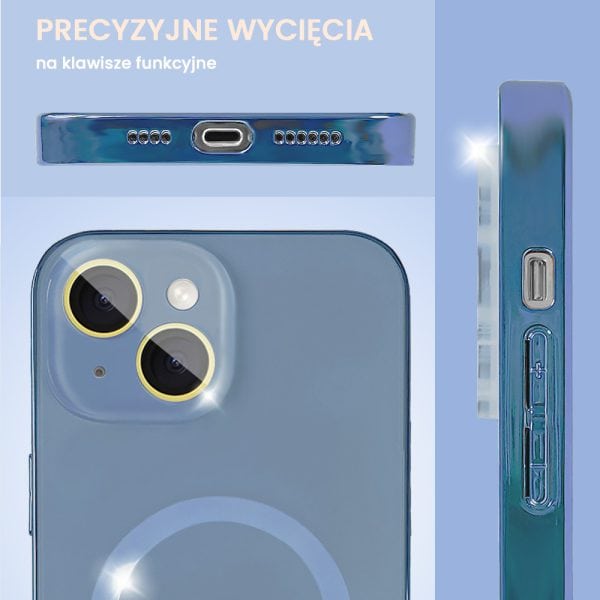 etui do iphone 14 jolly magsafe protect, z osłoną obiektywów, niebieskie z ozdobną ramką