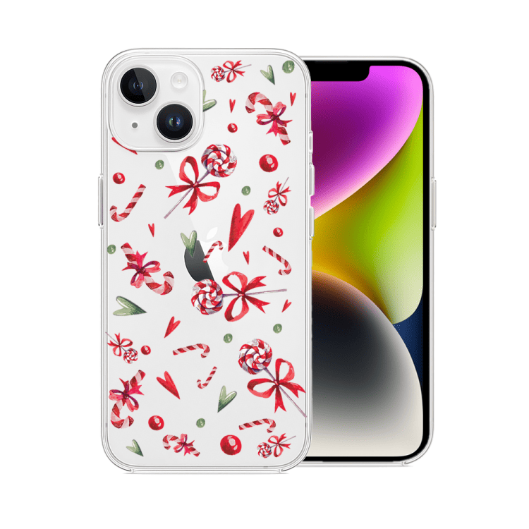 Etui do iPhone 14 Plus, cukierki świąteczne14546 (2) etui do iphone 14 plus, przeźroczyste, świąteczny kotek przebrany za reniferka (kopia)