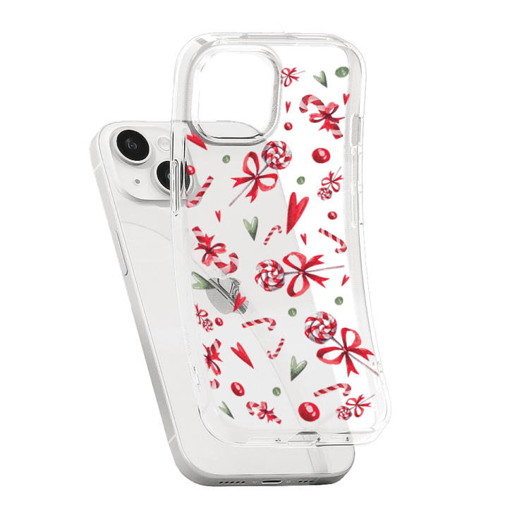 Etui do iPhone 14 Plus, cukierki świąteczne14546 (7) etui do iphone 14 plus, przeźroczyste, świąteczny kotek przebrany za reniferka (kopia)