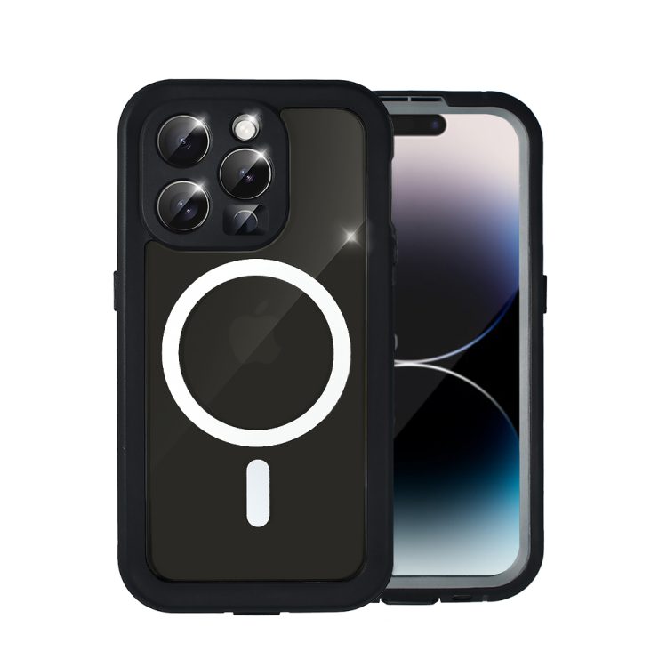etui do iphone 15 pro wodoodporne z magsafe, pancerne, przeźroczyste, czarne (kopia)