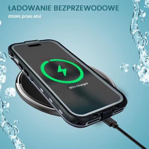 etui do iphone 15 pro wodoodporne z magsafe, pancerne, przeźroczyste, czarne (kopia)