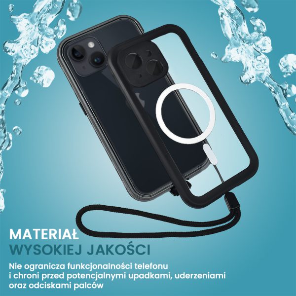 etui do iphone 15 wodoodporne z magsafe, pancerne, przeźroczyste, czarne (kopia)