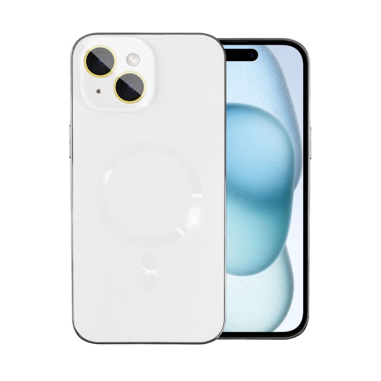 etui do iphone 15 jolly magsafe protect, z osłoną obiektywów, białe ze srebrna ramką