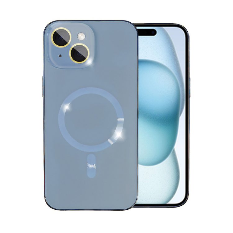 etui do iphone 15 jolly magsafe protect, z osłoną obiektywów, niebieskie z ozdobną ramką