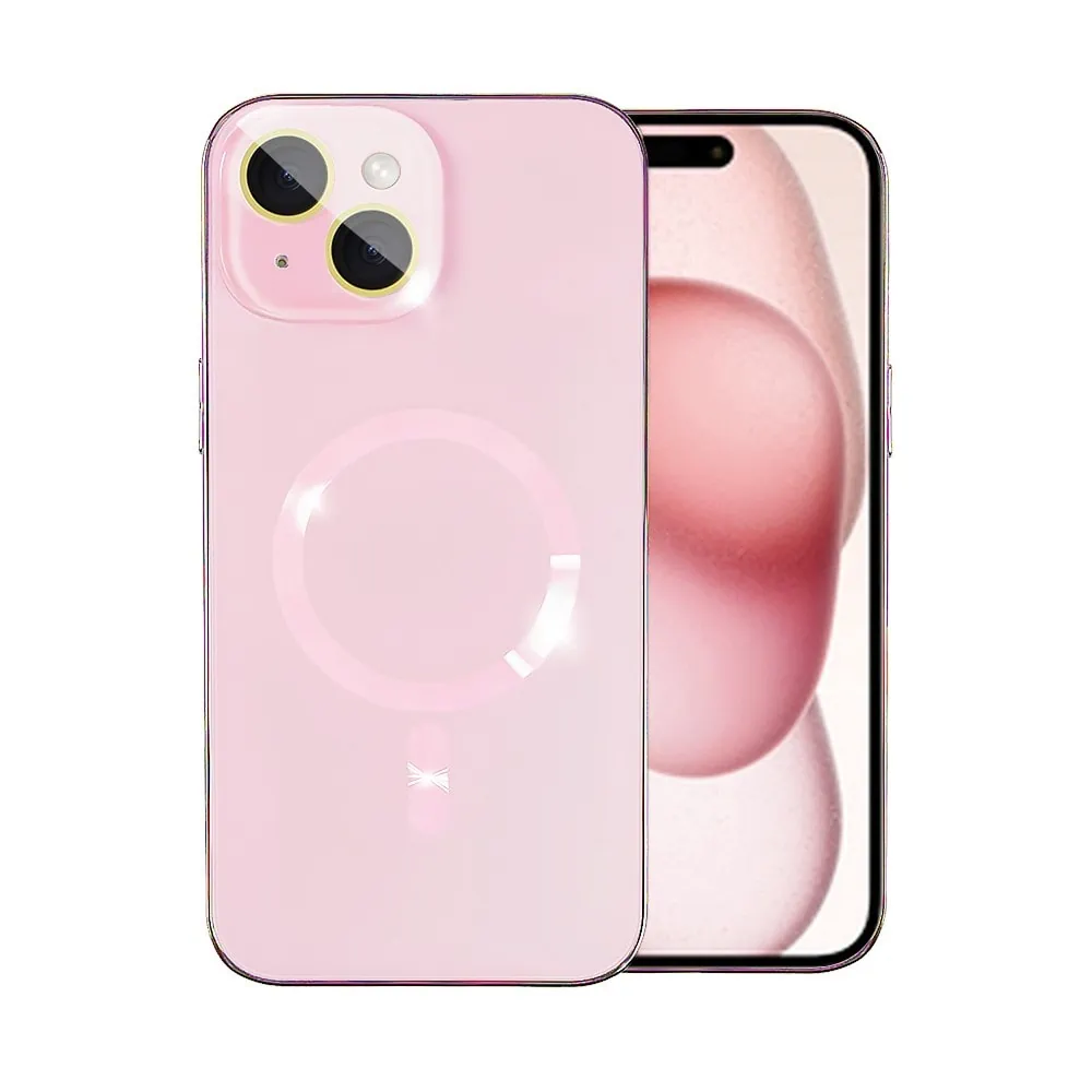 etui do iphone 15 jolly magsafe protect, z osłoną obiektywów, różowe z ozdobną ramką