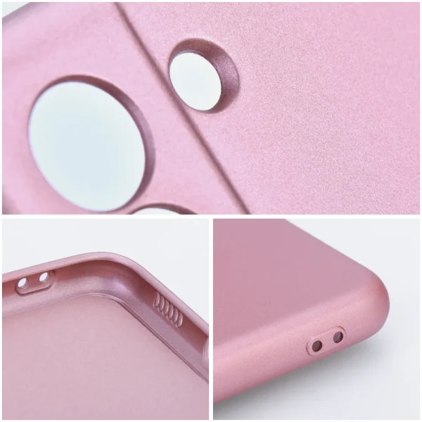 etui do iphone 15 plus silikonowe pink metallic ochrona obiektywu, różowe