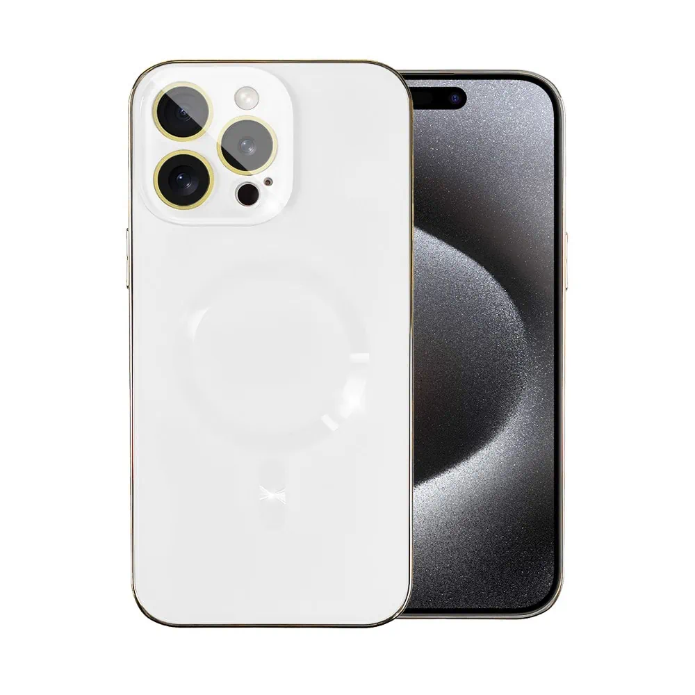 Etui do iPhone 15 Pro Max Jolly Magsafe Protect, z osłoną obiektywów, białe ze srebrną ramką