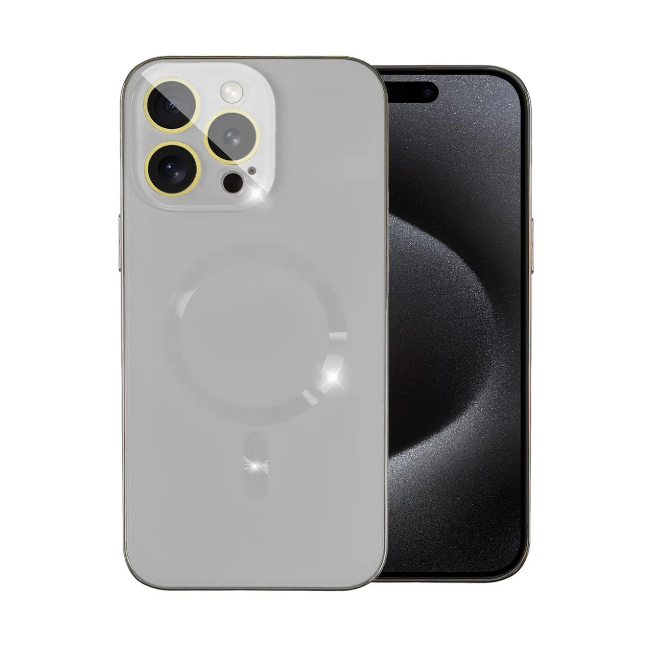 Etui do iPhone 15 Pro Jolly Magsafe Protect, z osłoną obiektywów, srebrne z ozdobną ramką (OUTLET)