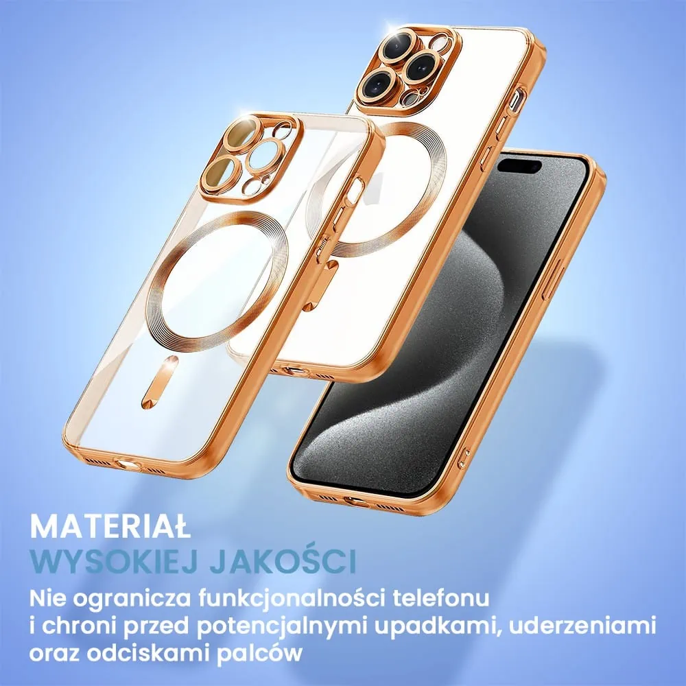 etui do iphone 15 pro magsafe luxury protect przeźroczyste, czerwone złoto