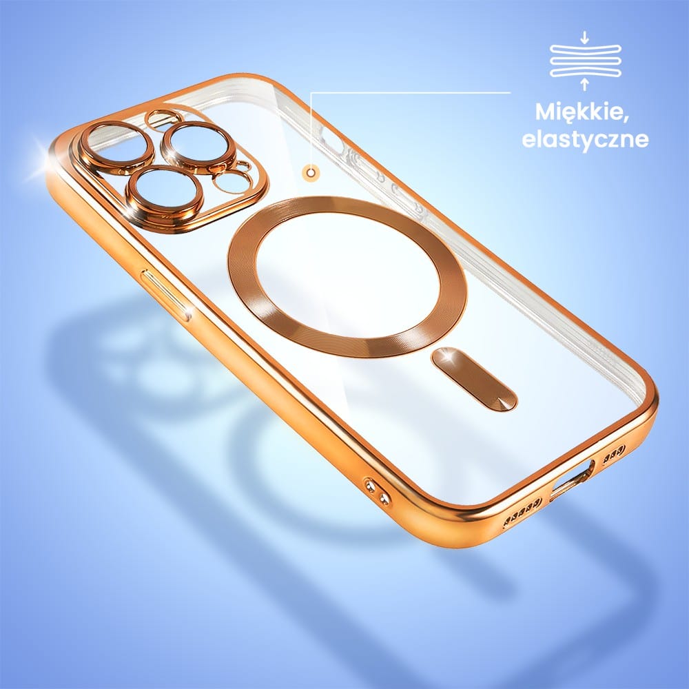 etui do iphone 15 pro magsafe luxury protect przeźroczyste, czerwone złoto